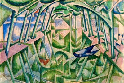 Reflecties in Water (Vijver met Bomen en Punt) door Edward Wadsworth