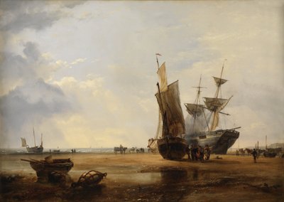 Brik op het zand: schepen op het zand bij Hastings, 1836 door Edward William Cooke