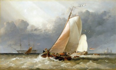 Nederlands zeilschip zeilend op de Zuiderzee (Nederland) door Edward William Cooke