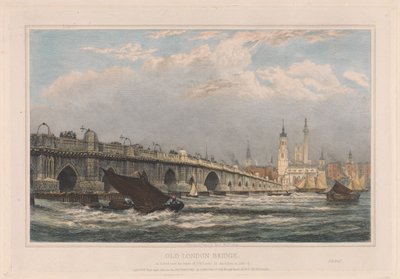 De oude London Bridge na de reparatie van 1700 tot 1831/1832 door Edward William Cooke