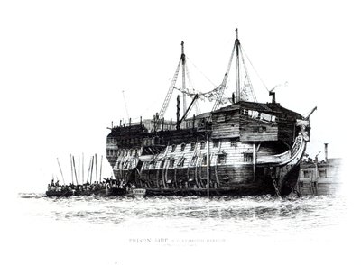 Gevangenisschip in de Haven van Portsmouth: Gevangenen Gaan Aan Boord, 1828 door Edward William Cooke
