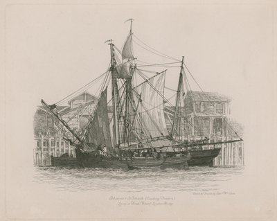 Schoener en Smack liggend bij Fresh Wharf door Edward William Cooke