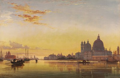 Zonsondergang op de lagune van Venetië, kerk van Isola di San Giorgio in Alga in de verte door Edward William Cooke