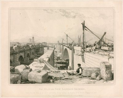 De oude en nieuwe Londense bruggen, 1830 door Edward William Cooke