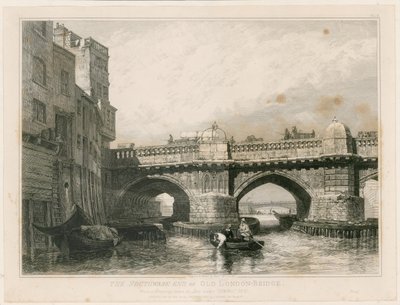 Het Southwark Einde van de Oude London Bridge door Edward William Cooke