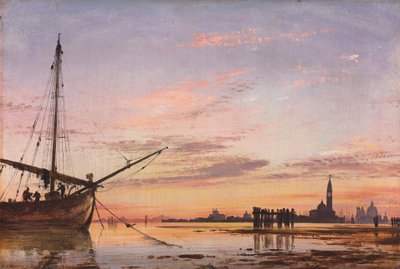 Uitzicht over de lagune, Venetië, zonsondergang, 1850 door Edward William Cooke