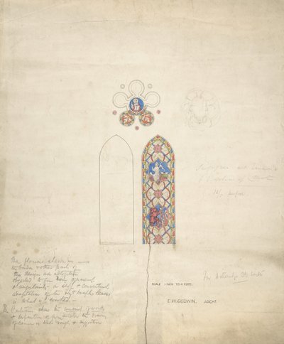 Ontwerp voor glas-in-loodramen in Ditteridge Church, ca. 1859 door Edward William Godwin