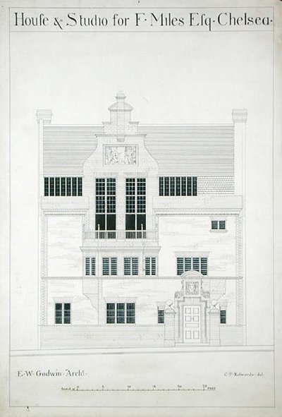 Huis en Studio voor F. Miles Esq, Chelsea, gegraveerd door C.P. Edwards door Edward William after Godwin