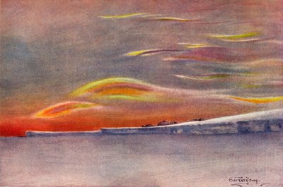 Iridescente wolken: Kijkend naar het noorden vanaf Cape Evans, 1911, 1913 door Charles Edward Wilson
