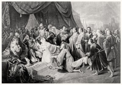 De Overgave van Calais, 4 augustus 1347, gegraveerd door John Young door Edward after Bird