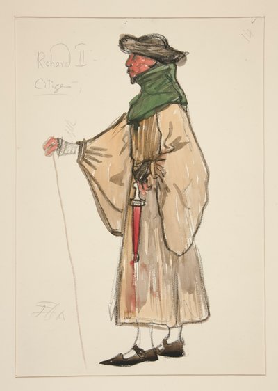 Een Burger, kostuumschets voor Henry Irving door Edwin Austin Abbey