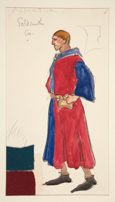 Leerling Goudsmid, kostuumschets voor Henry Irving door Edwin Austin Abbey