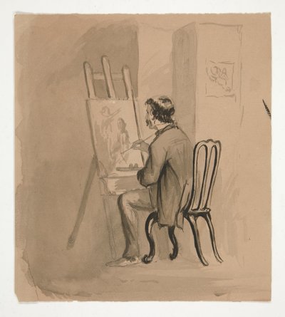 Kunstenaar zittend aan ezel door Edwin Austin Abbey