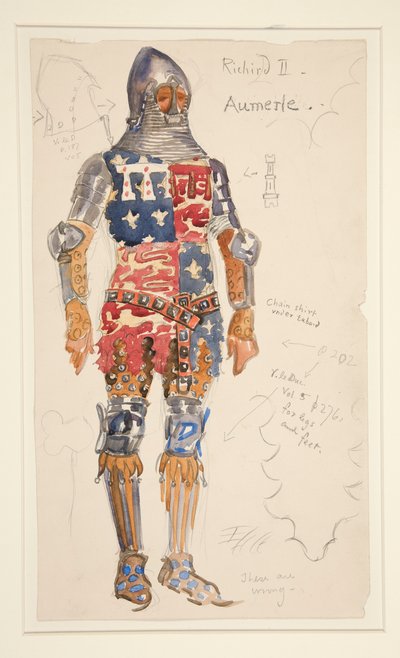 Aumerle (gewapend), kostuumschets voor Henry Irving door Edwin Austin Abbey