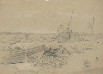 Strandscène met dory door Edwin Austin Abbey