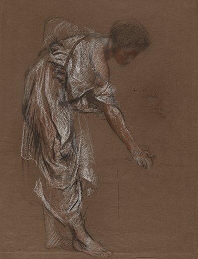 Buigende vrouw in klassieke jurk - studie voor door Edwin Austin Abbey