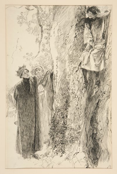 Biron en de koning, uit Act IV, Scene iii, Liefde door Edwin Austin Abbey