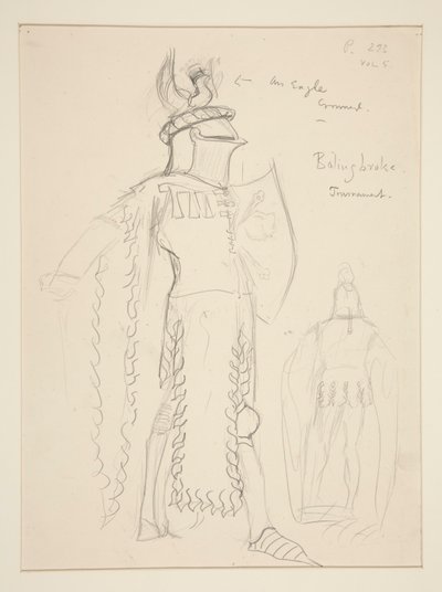 Bolingbroke (Toernooiscène), kostuumschets voor Henry Irving door Edwin Austin Abbey