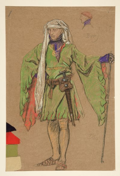 Bushy, kostuumschets voor Koning Richard II door Edwin Austin Abbey
