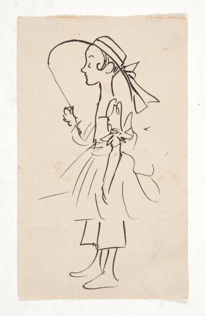 Cartoon van een jong meisje door Edwin Austin Abbey