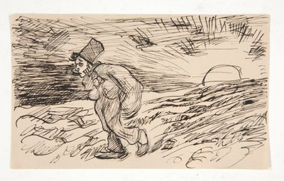 Cartoon van figuur die loopt bij zonsopgang, studie voor door Edwin Austin Abbey