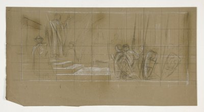 Compositiestudie voor Het Vertrek, uit De Zoektocht naar de Heilige Graal (een serie van vijftien schilderijen voor de Boston Public Library, voltooid in 1901) door Edwin Austin Abbey
