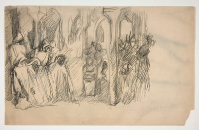 Compositiestudie voor de muurschilderingserie De zoektocht naar de Heilige Graal in de Boston Public Library door Edwin Austin Abbey