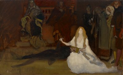 Compositorische studie voor de toneelscène in Hamlet, Act III, Scene II door Edwin Austin Abbey
