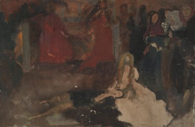 Compositorische Studie, voor De Toneelscène in Hamlet, Act III, Scene II door Edwin Austin Abbey