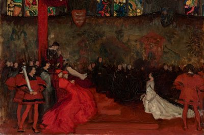 Compositiestudie, voor Het Proces van Koningin Katharine, Henry VIII, Act II, Scene IV door Edwin Austin Abbey