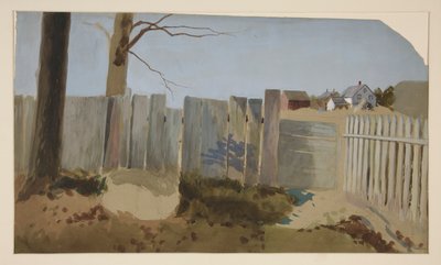 Plattelandstafereel: hek, veld, boerderij in de verte door Edwin Austin Abbey