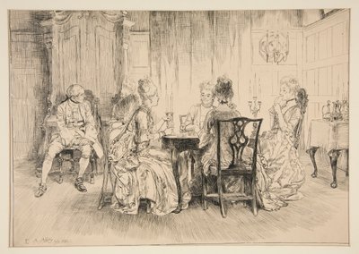Eetscène - illustratie voor Austin Dobson door Edwin Austin Abbey