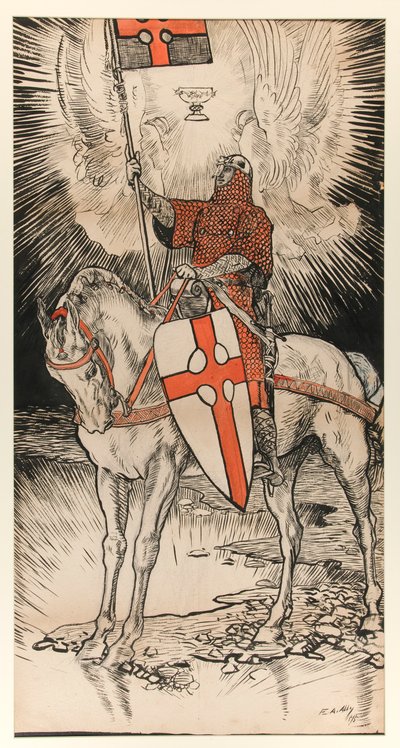 Tekening voor de poster ter publicatie van de tentoonstelling en het boek van Abbey door Edwin Austin Abbey