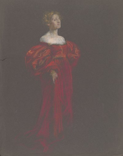 Vrouwelijke figuur in blauw en roze door Edwin Austin Abbey