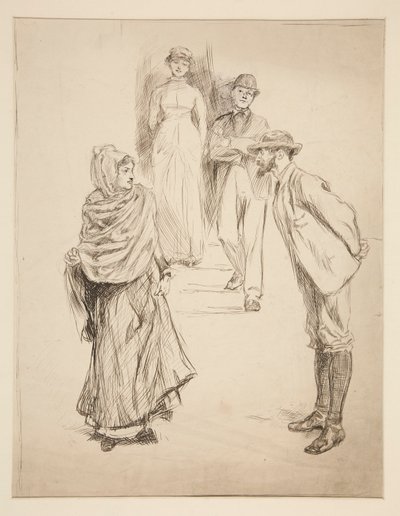 Figuur Scène, studie voor  door Edwin Austin Abbey