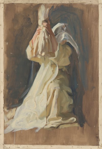 Figurenstudie van een Non, voor De Kindertijd van Galahad, in De Zoektocht en Prestatie van de Heilige Graal, Boekbezorgkamer, Boston Openbare Bibliotheek door Edwin Austin Abbey
