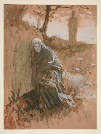 Figuur in het bos - niet-geïdentificeerde illustratie door Edwin Austin Abbey