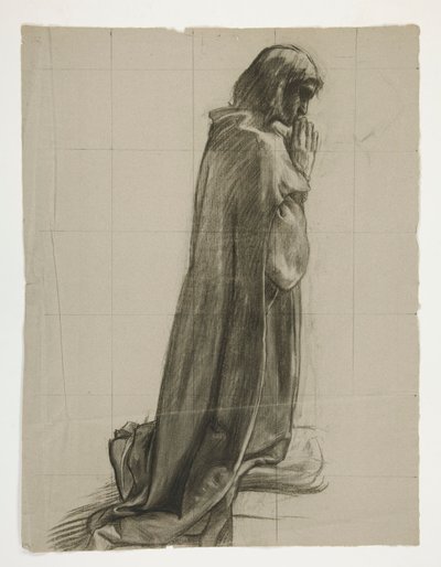 Figurenstudie voor Sir Lancelot en Sir Bors die Galahad uitrusten met zijn sporen, uit De Zoektocht naar de Heilige Graal (tweede van een serie van vijftien schilderijen voor de Boston Public Library, voltooid in 1901) door Edwin Austin Abbey