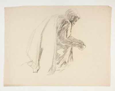 Figurenstudie voor Sir Lancelot en Sir Bors die Galahad uitrusten met zijn sporen, uit De zoektocht naar de Heilige Graal (tweede van een serie van vijftien schilderijen voor de Boston Public Library, voltooid in 1901) door Edwin Austin Abbey