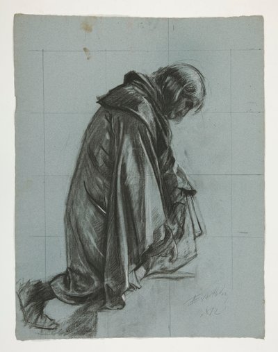Figurenstudie voor Sir Lancelot en Sir Bors die Galahad uitrusten met zijn sporen, uit De Zoektocht naar de Heilige Graal (tweede van een serie van vijftien schilderijen voor de Boston Public Library, voltooid in 1901) door Edwin Austin Abbey