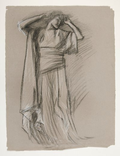 Figuurstudie voor het Kasteel van de Maagden (?), uit De zoektocht naar de Heilige Graal (een serie van 15 schilderijen voor de Boston Public Library, voltooid in 1901) door Edwin Austin Abbey