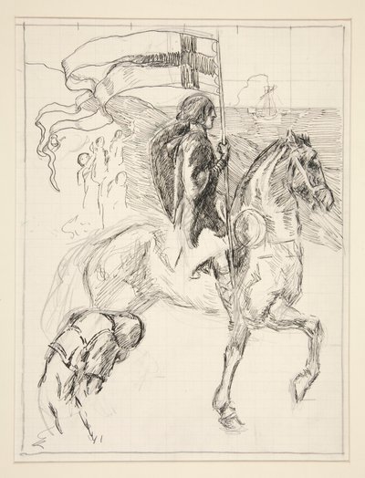 Galahad vertrekt, studie voor De zoektocht naar de Heilige Graal (serie van vijftien schilderijen voor de Boston Public Library, voltooid in 1901) door Edwin Austin Abbey