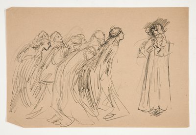 Galahad en de Gevangengenomen Deugden, studie voor De Zoektocht naar de Heilige Graal (serie van vijftien schilderijen voor de Boston Public Library, voltooid in 1901) door Edwin Austin Abbey