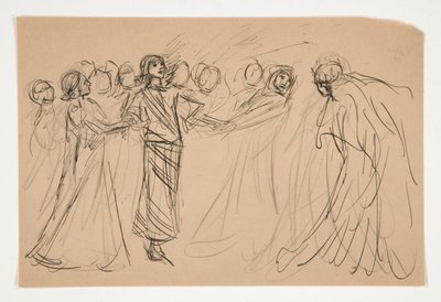 Galahad en de gevangen deugden, studie voor De zoektocht naar de Heilige Graal (serie van vijftien schilderijen voor de Boston Public Library, voltooid in 1901) door Edwin Austin Abbey