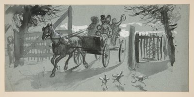 Groep mensen in een open wagen - (ongeïdentificeerde illustratie) door Edwin Austin Abbey