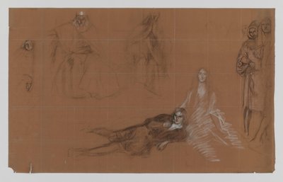 Hamlet - cartoons voor het schilderij. Act II, Scene 2 door Edwin Austin Abbey