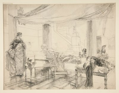 Hermione smeekt Polixenes (studie voor .1122) - Act I, Scene II, The Winter door Edwin Austin Abbey