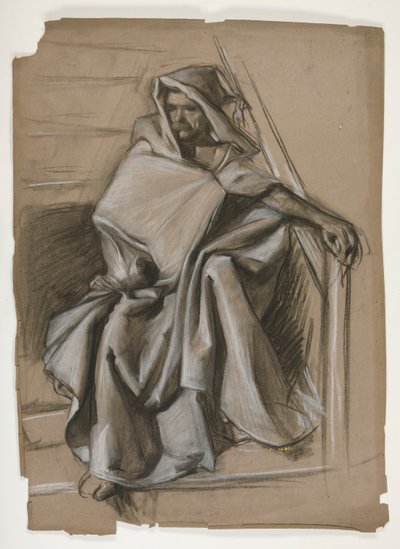 Heilige Graal Serie. Studie van een gehulde figuur. door Edwin Austin Abbey