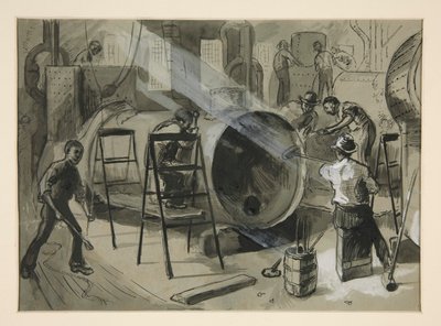 Illustratie in een fabriek door Edwin Austin Abbey