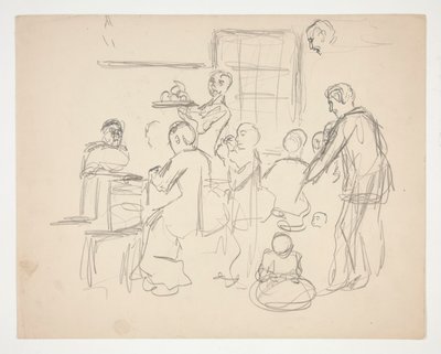 Interieur restaurantscène - onbekende illustratie door Edwin Austin Abbey
